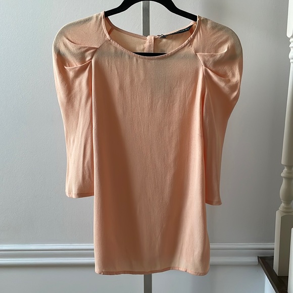 Zara peach puff sleeve blouse sz S - Picture 1 of 6